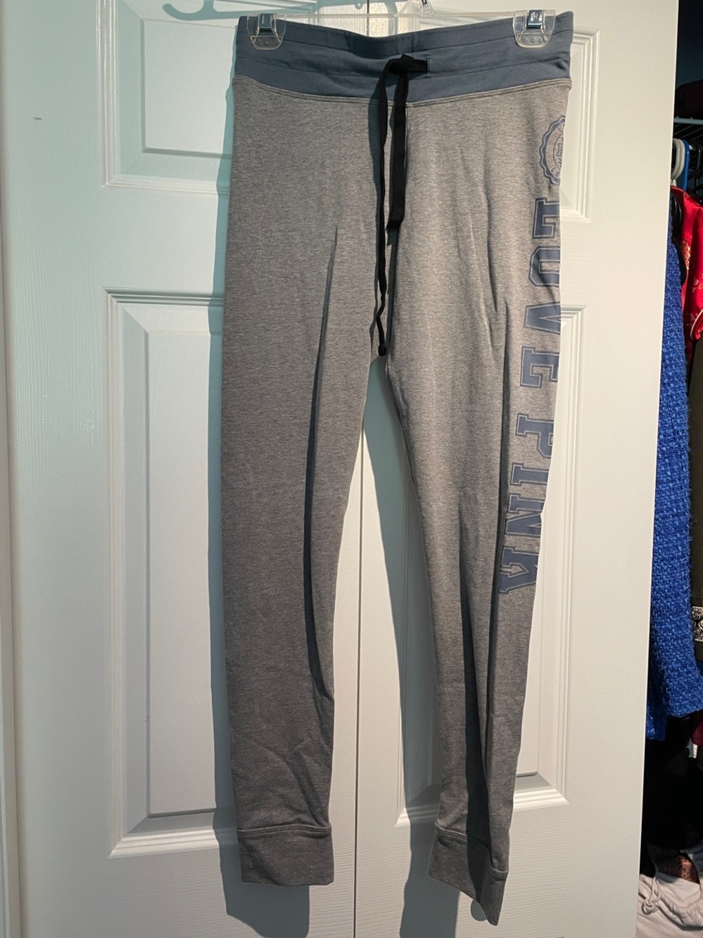 PINK Victoria's Secret Gray Yoga Pants with Blue Waistband